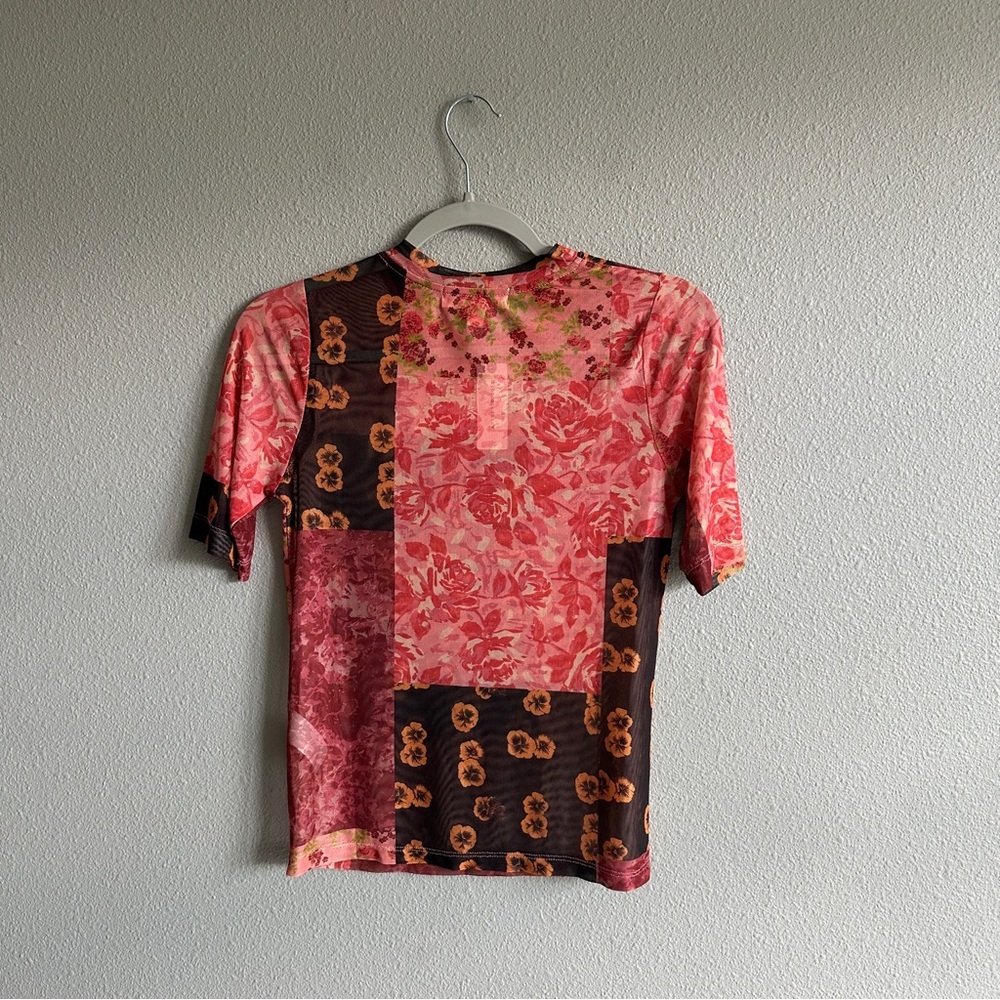 NWT Anthropologie Porridge Floral Patchwork Sheer Mesh T-Shirt XS - Picture 8 of 11